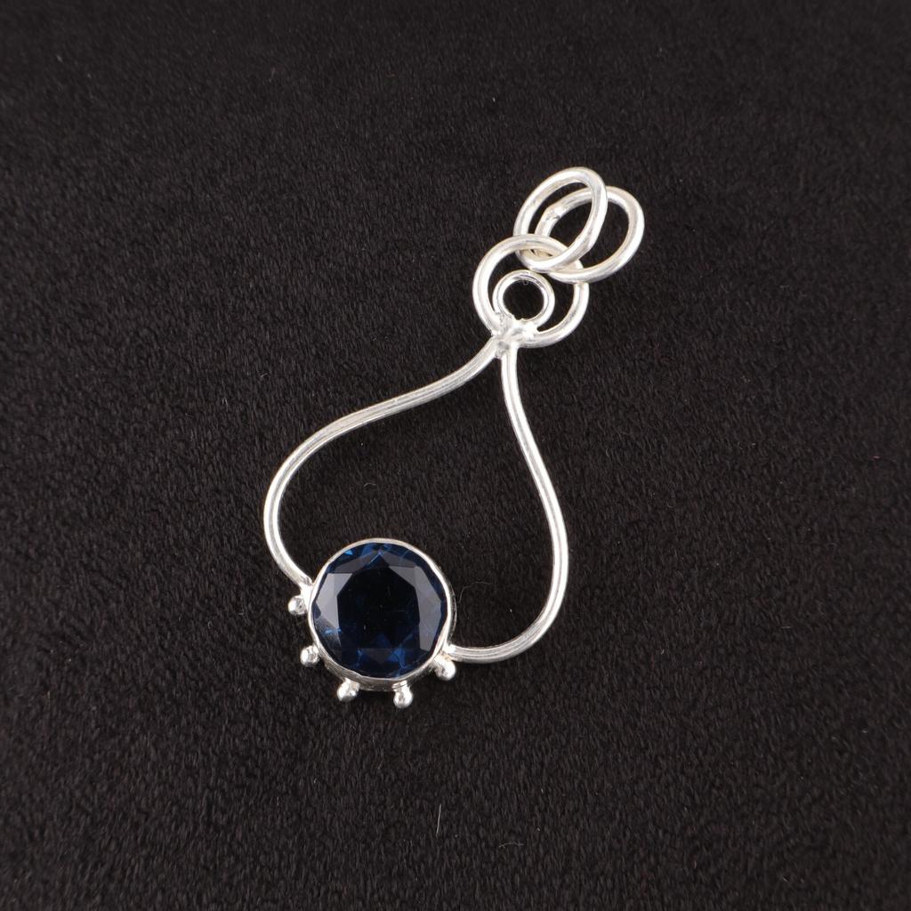 Round London Blue Topaz Gemstone Wife Gift Wedding Pendant 925 Sterling Silver PP-40-18