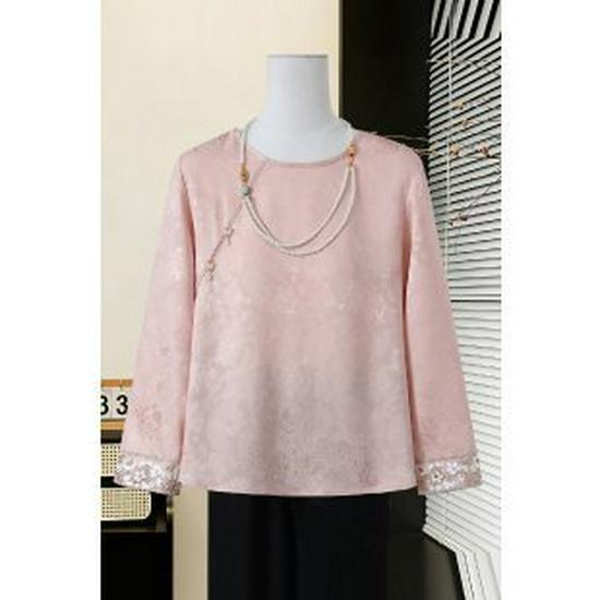 

Chic Long-Sleeve Spring Blouse for Middle-Aged & Elderly Women – Stylish, Loose, Lightweight T-Shirt Top for Ages 50+ 4XL рожевий