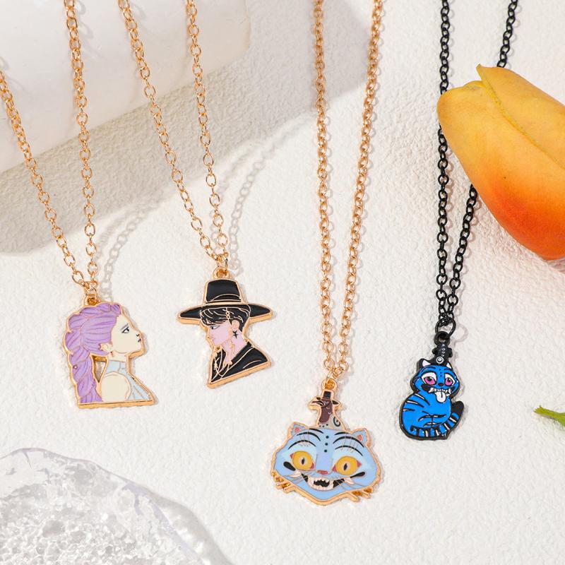 Kpop Demon Hunters Saja Boys Anime Necklace Cartoon Metal Pendant Creative Fashion Cosplay Jewelry Accessory Gift For Fans