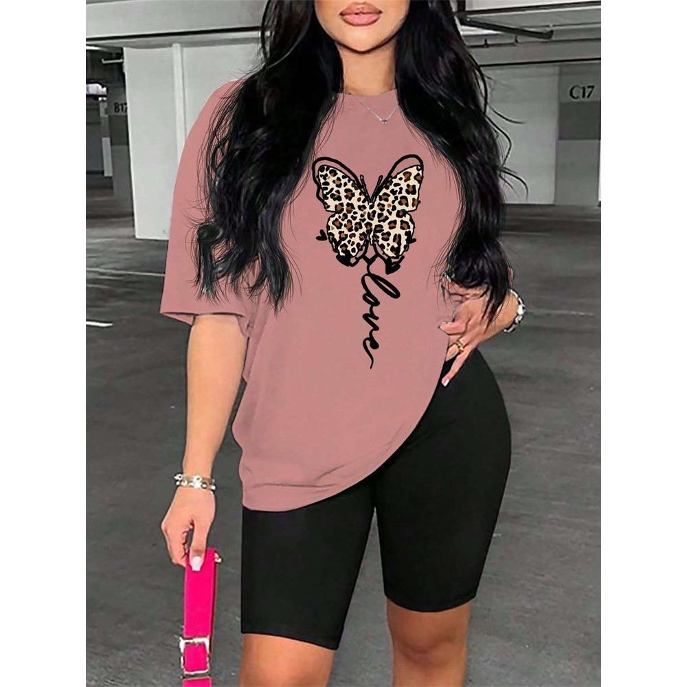 Urban Fashion Women's Leopard-print Short-sleeved Top Summer Daily Casual Women's Crew-neck T-shirt Outdoor Street Elegant Top