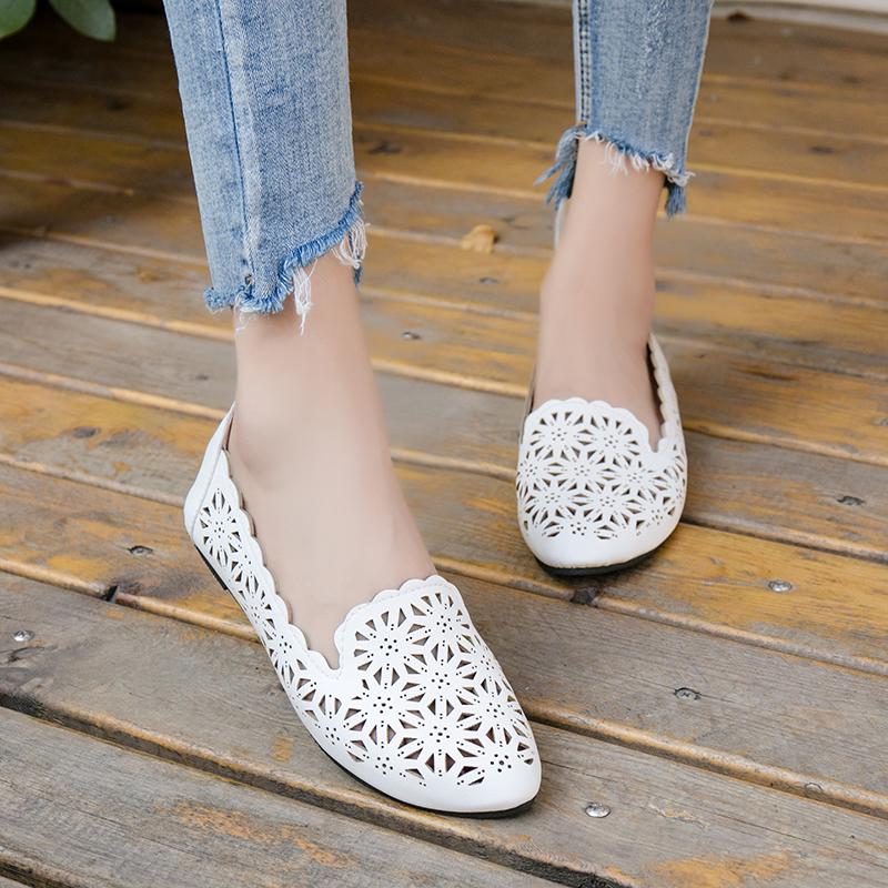 Fashion 2024 Spring Women Flat Shoes Shallow Cutout Flats Ladies Slip Comfortable Breathable Loafers Nurse Boat Shoes Dfg56