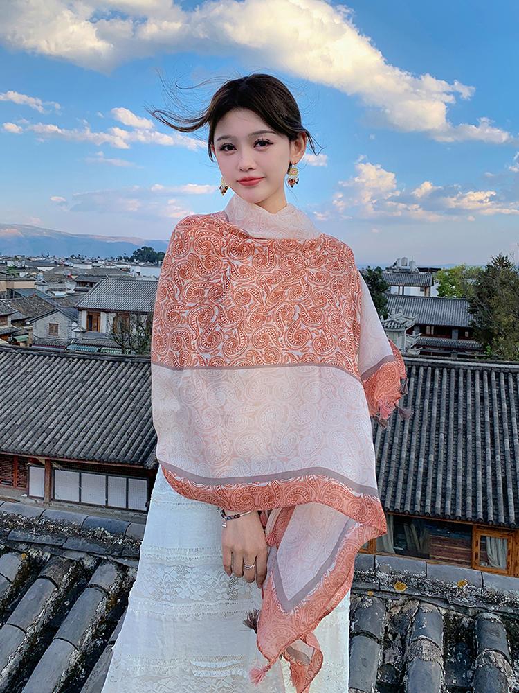 Summer Elegant Women Silk Scarf Beach Wrap Shawls Vintage Scarfs For Ladies Sunscreen Bandana Hijab Mujer Bohemian Scarve Pareo