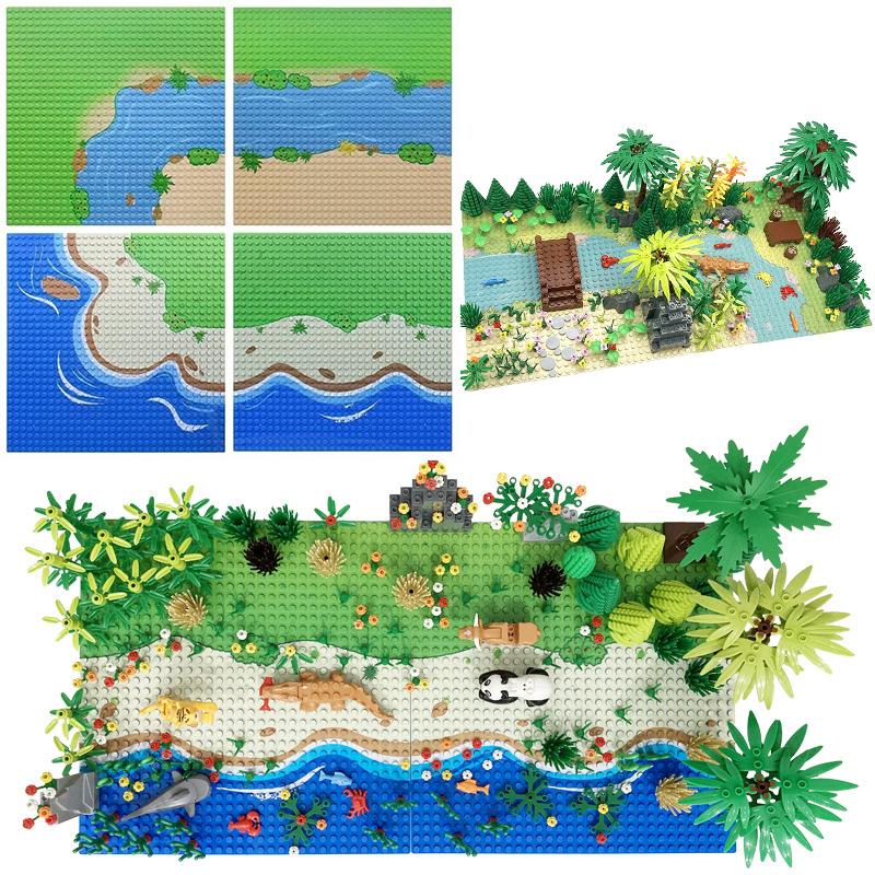 Plaque de Base Briques de Construction 32x32 Points 25.5X25.5Cm Paysage Prairie Rivière, Cabane dans les Arbres Tropicale & Rue Ville Briques Jouets