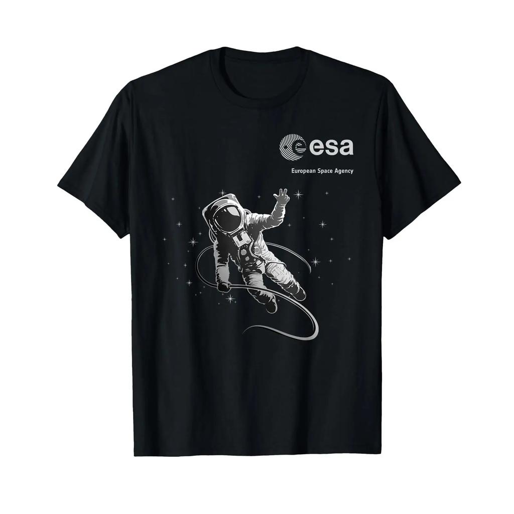 Esa European Space Agency Astronaut Grey Logo T Shirt Black S Classic Crew Neck 100 Polyester Vintage Stylish Homme