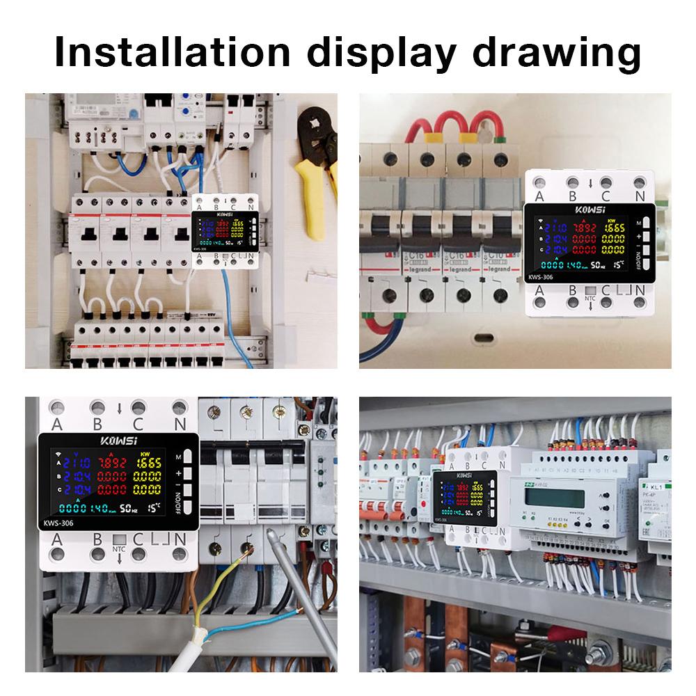 KWS-306 WiFi 8in1 Stromzähler 3P AC Energiezähler APP-Steuerung 85-290V/80A Spannungs- und Strommessgerät Stromzähler Smart Life