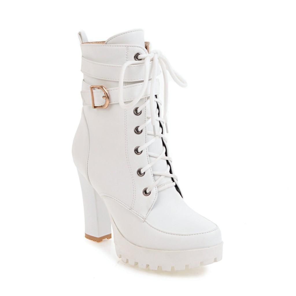 Women`s Chunky Heel Waterproof Platform Martin