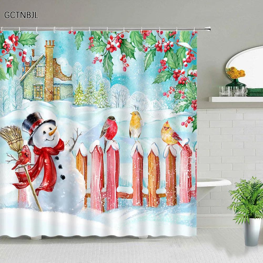 

Рождественские шторы для душа Сельский FarmHouse Снежный сосновый лес Красный грузовик Рождественская елка Снеговики Печатный Декор для ванной Тканевый экран для душа W90XH180cm