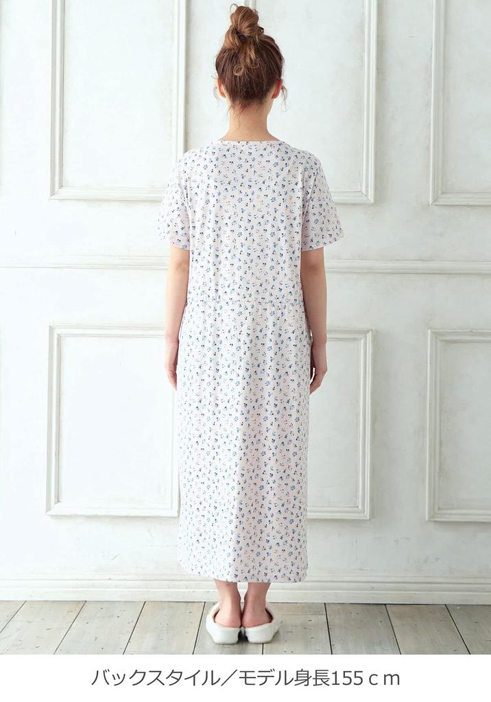 Maternity Nursing Open Floral Short Maternity Gray [ANGELIEBE] Pajamas, Clothes, Front, Jersey, Pattern, Sleeves, Nightgown, Prenatal, Postnatal,
