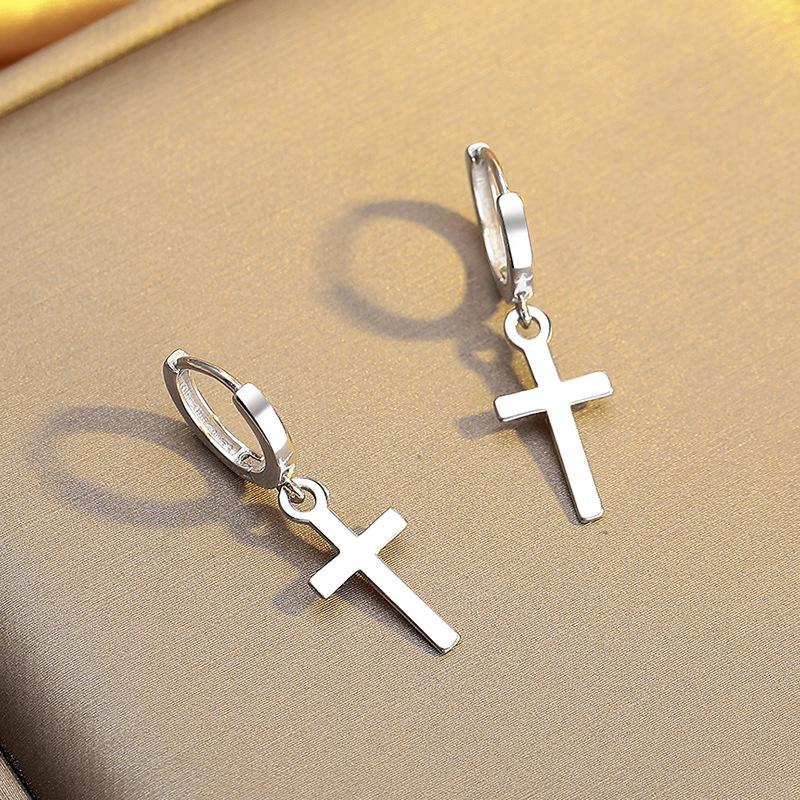Cross Earrings Women'S Simple Personality Plain Ring Earrings Men'S Cool High-End Earrings Style