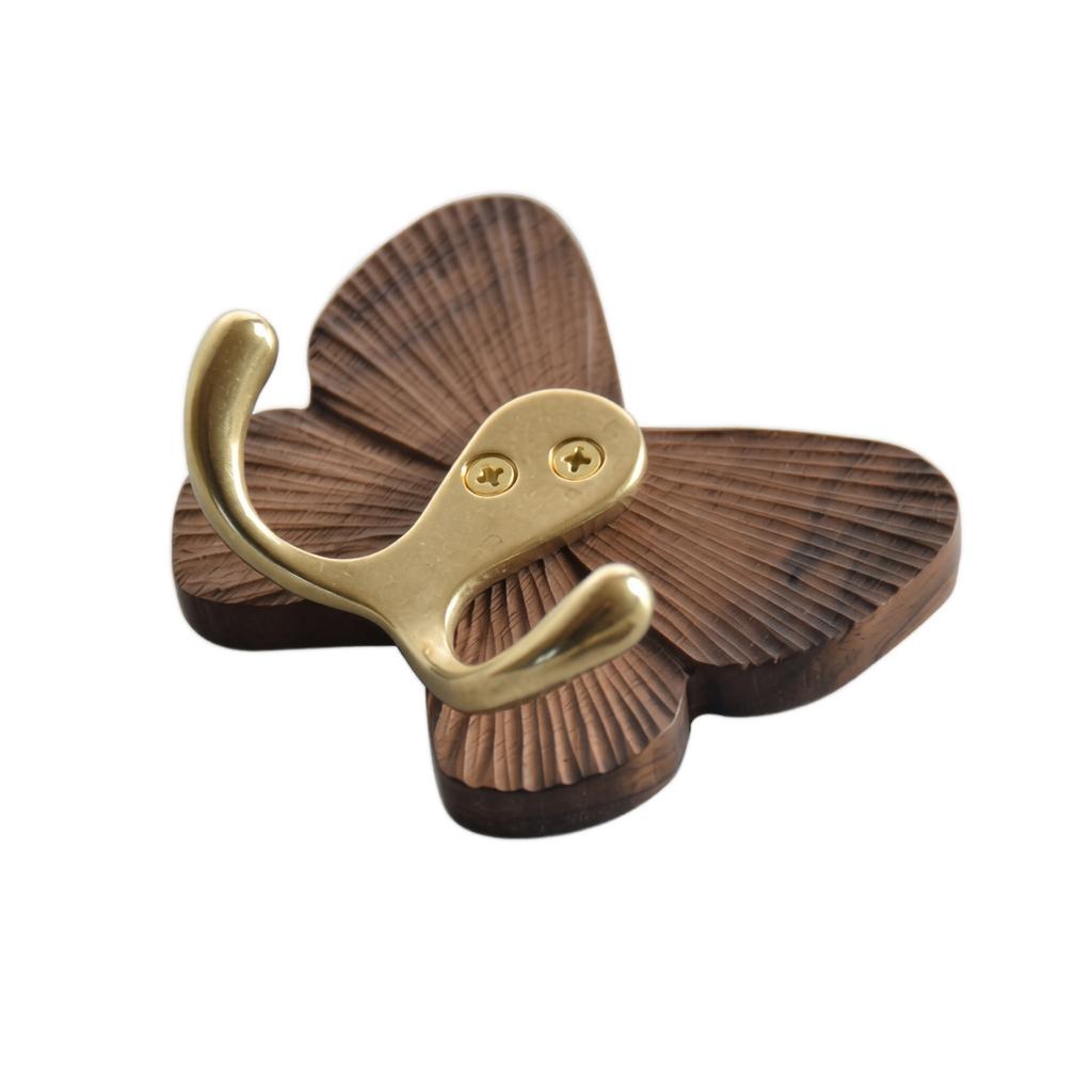 Butterfly Wood Hook, Black Walnut Adhesive Coat Hook, No Sticky Wall Hook for Hats and Jackets