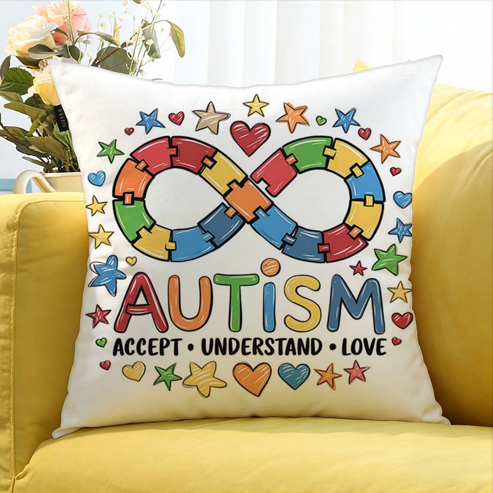 For Accept Support Love Autism Pride Symbol Rainbow World Various Sizes Square Pillow Case For Car Home Bedchamber Decor