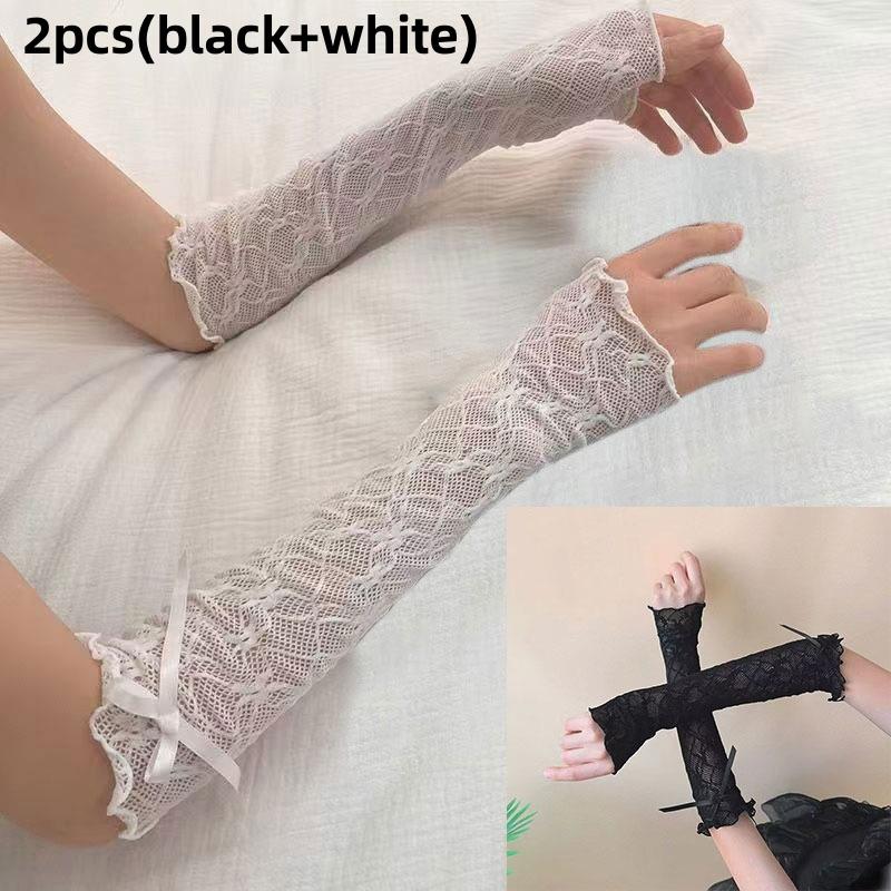 Summer Long Sleeves Women Lace Cycling Driving Arm Warmers Uv Protection Loose Cool Hand Sleeves Fashion Fingerless Gloves