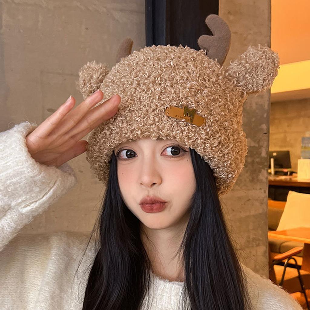 Adult Antler Shape Fluffy Hats Ear Protects Hat Warmer Fluffy Cosplay Hat Christmas Holiday Presents for Students