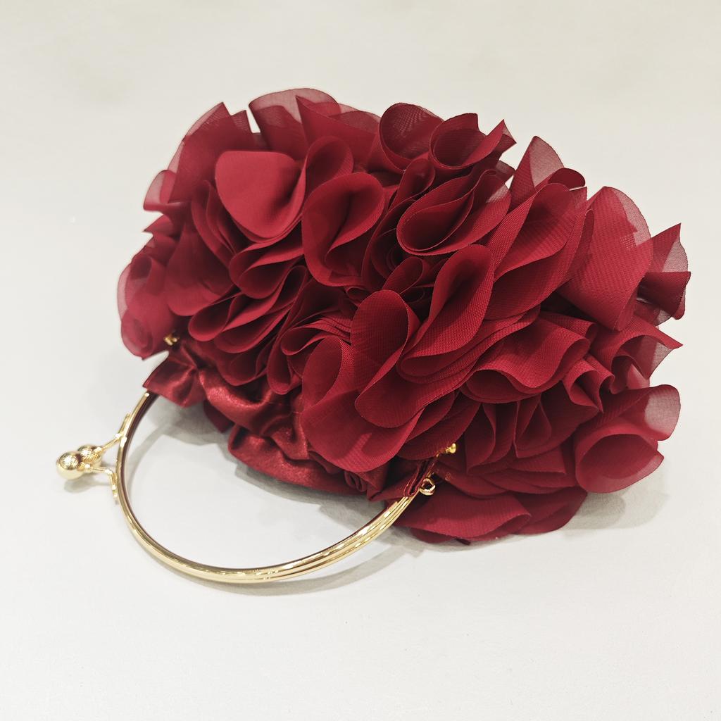 Flower Satin Evening Clutch Bag Designer Women's Red/White Bridal Fashion Floral Wedding Party Purses Small Shoulder Handbag