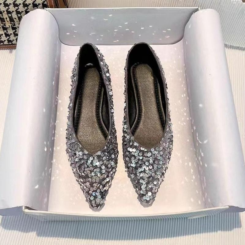 Fashion Sequin Designer 2025 Spring New Style Fashion Round Toe Non-slip Flat Shoes Casual Comfortable Shallow Mouth Women's Loafers