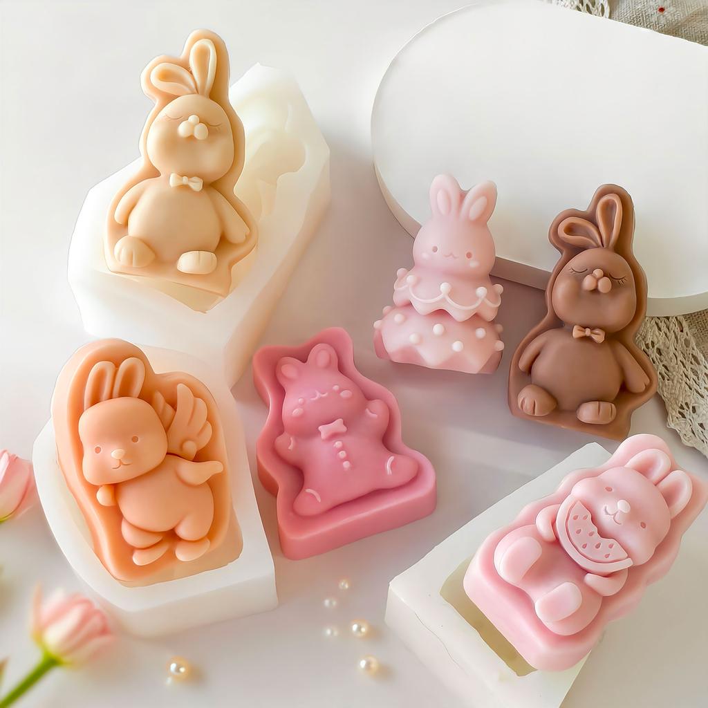 DIY Bunny Shape Chocolate Cookies Baking Molds Cartoon Rabbit Silicone Mold Handmade Aroma Candle Plaster Resin Mould