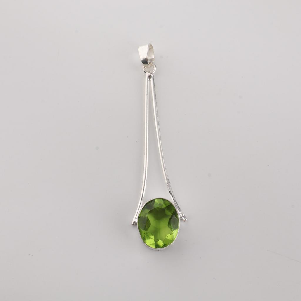 Peridot Gemstone 925 Sterling Silver Handmade Women Jewelry Designer Long Pendant 1.79" For Gift PP-69-2
