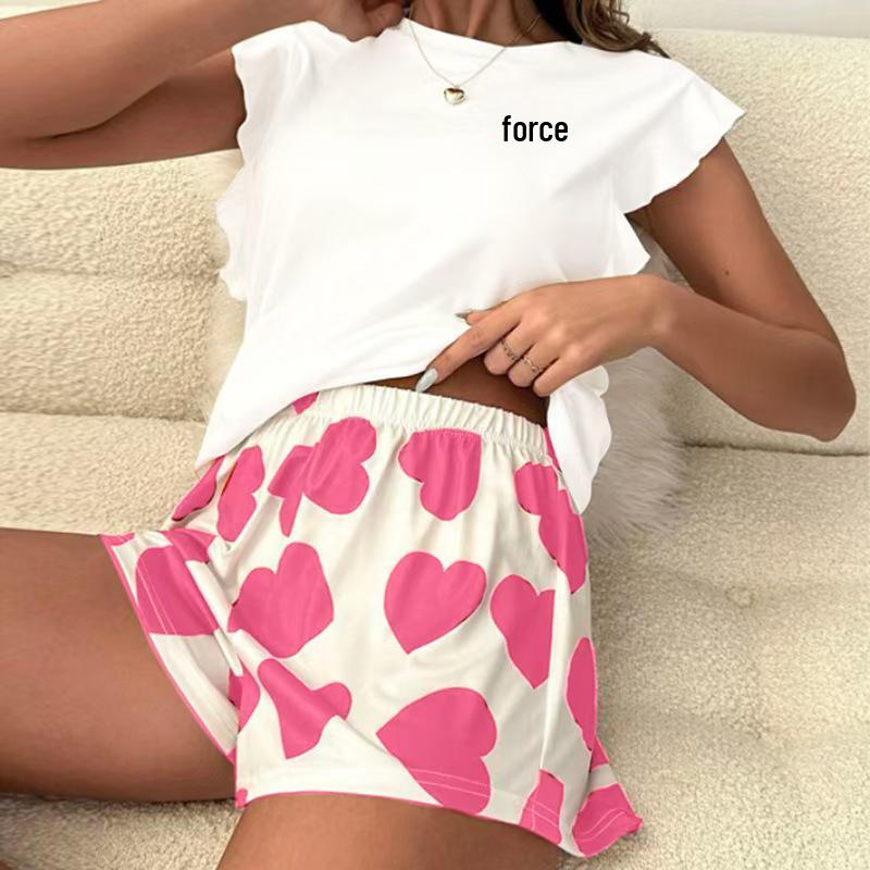 Women's Summer Milk Silk Pajama Set - Vest and Fly Sleeve Shorts Wearable Outdoors