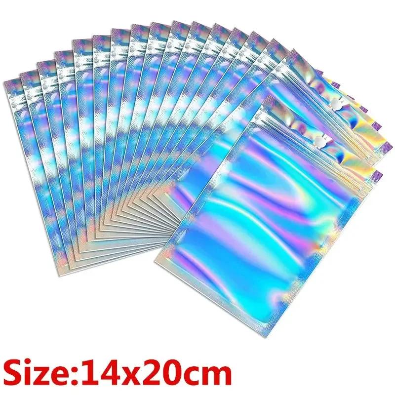 Resealable Laser Self Lock Bags Small Business Packaging Holographic Envelopes Flat Clear Plastic Candy Jewelry Food Storage Bag