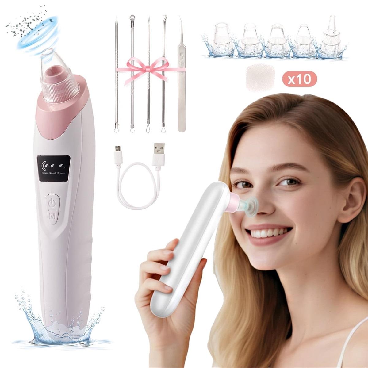 Blackhead Remover Vacuum, Rechargeable Electric Facial Pore Cleaner with 3 Suction Power & 5 Probes, Blackhead Acne Extractor Kit for Men