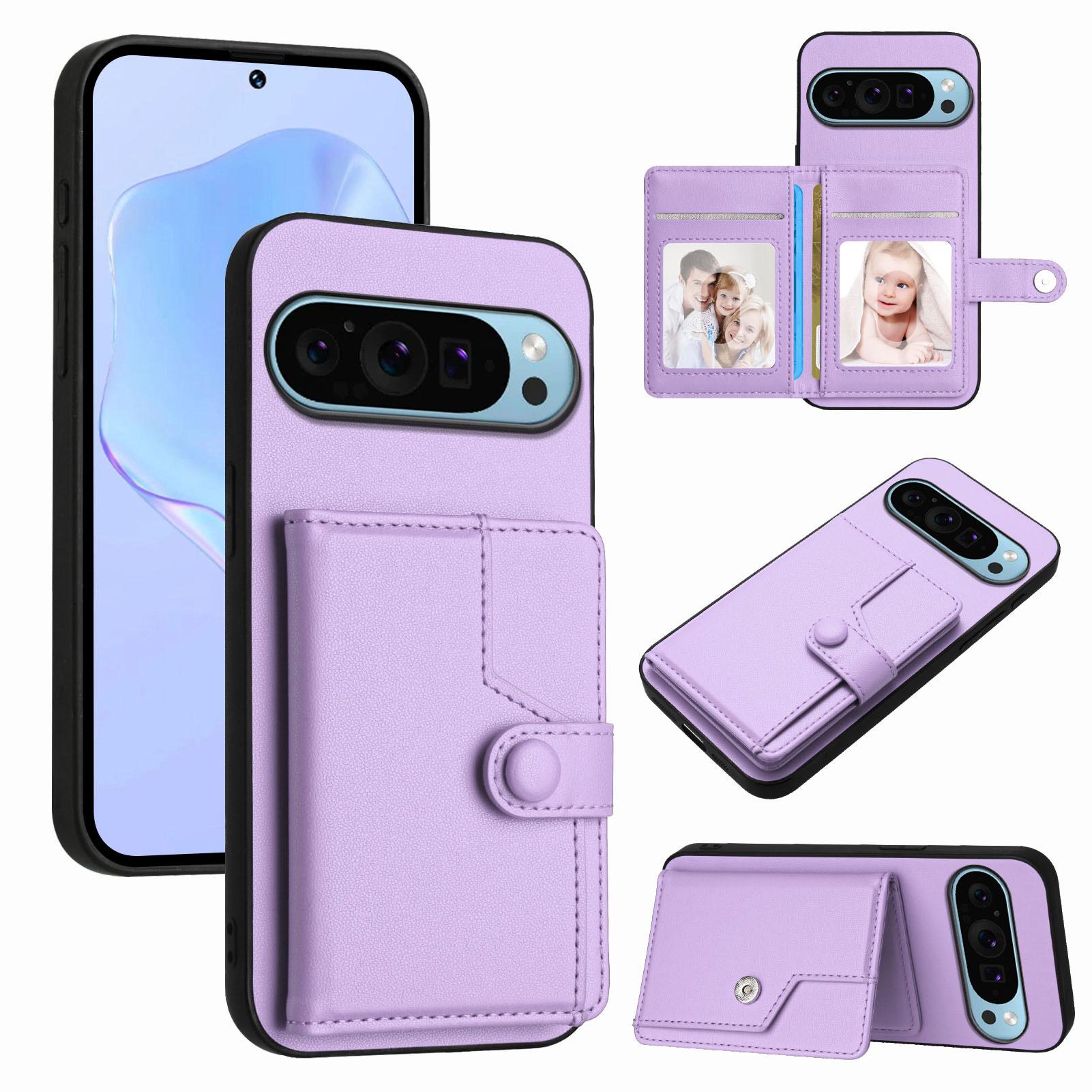 

For Google Pixel 9 Case RFID Blocking Card Holder Kickstand TPU+PU Leather Phone Back Cover Purple