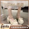 Mary Jane Shoes Women's Spring 2025 New Fashion High Heel Bow Platform Heel Pearl with Skirt Small Leather Shoes