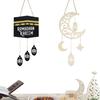 Religious Holiday Decoration Cultural Event Ornament Elegant Wood Moon and Star Hanging Pendant for Home and Mosque Use