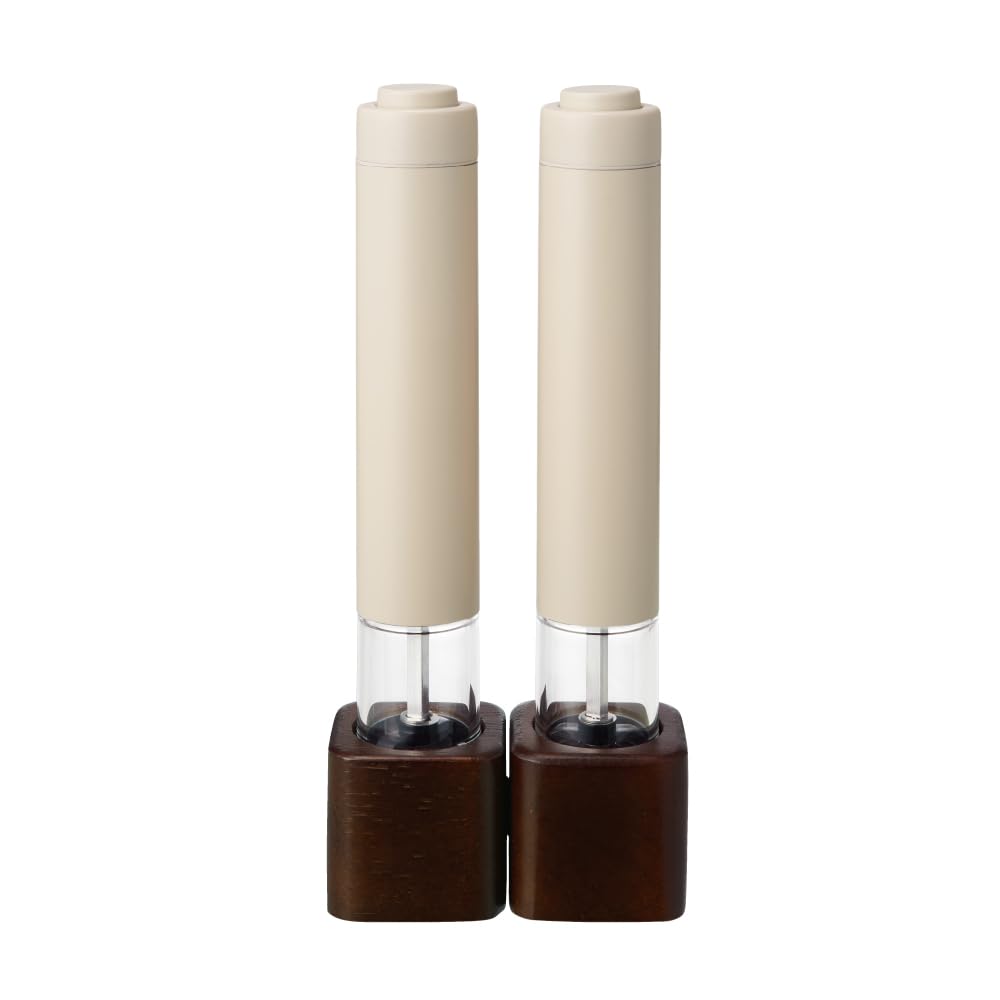 

Recolte Electric Salt & Pepper Mill Mini Set (2 Mills) - Automatic, Adjustable Grind Size, Wooden Stand Included, Slim Design, One-Hand Operation, Bat