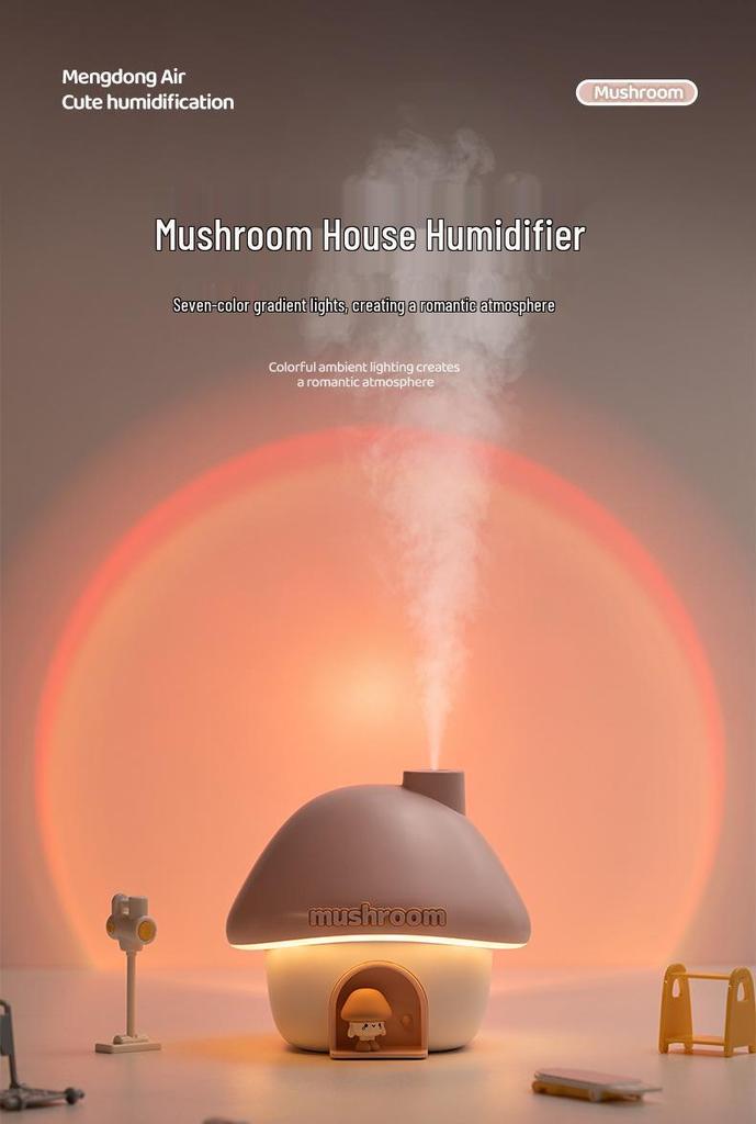 Mushroom House USB Humidifier with Sunset Lamp - Large Capacity Mist for Bedrooms and Offices