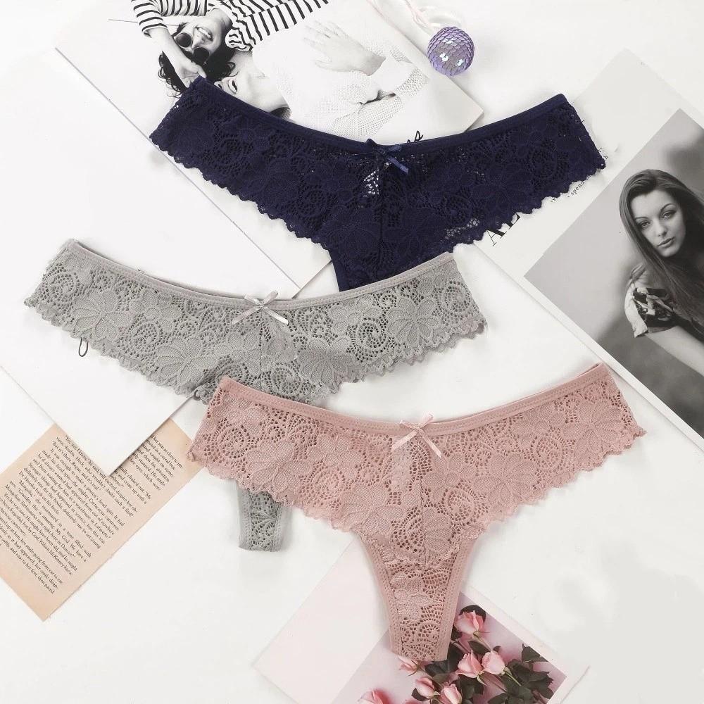 Bow Underwear for Women Low Waist Mesh Lace Briefs Fashion Lace Panties Lady