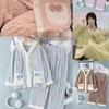 Women's Sweet Style Coral Fleece Pajamas Set with Rabbit Head Jacquard and Bowknot, Thickened for Autumn and Winter 2025.