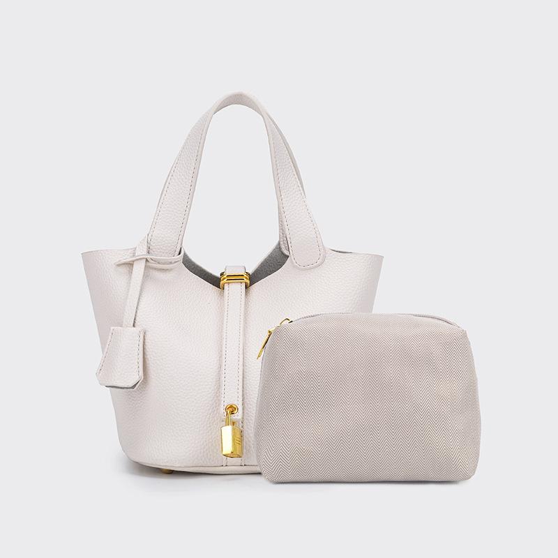 Classic Basket PU Women's Handbag, Simple Bucket Bag, Mother and Child Bag, Fashiable and Versatile Women's Bag