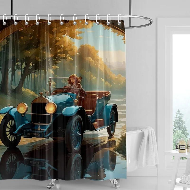 Car Cartoon Shower Curtain Waterproof Bathroom Curtain Bathroom Partition Curtain Universal Home Decor Ins Style