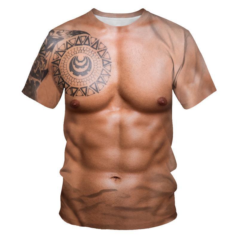 Men's 3D muscle printed short sleeved shirt, innovative simulation shirt, elastic muscle T-shirt, tight fitting T-shirt