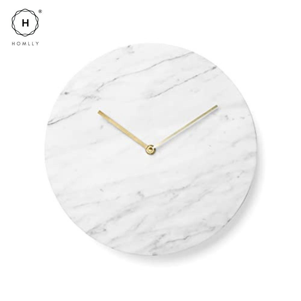 Homlly Contemporary Minimalist Natural Marble Wall Clock with Gold Hands (30cm)