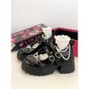 Spring 2025 Dark Style Mary Jane Shoes: Sweet Heart Design, Thick Soles, Height-Increasing, Leather.