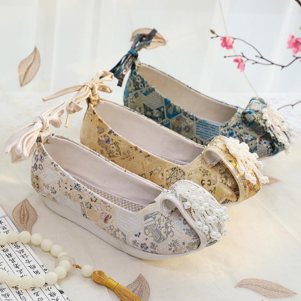 [Yunmu] 2024 Spring New Dengyun Shoes Retro Women's Thick-soled Ancient-style Bead Hanfu Shoes National-style Women's Shoes