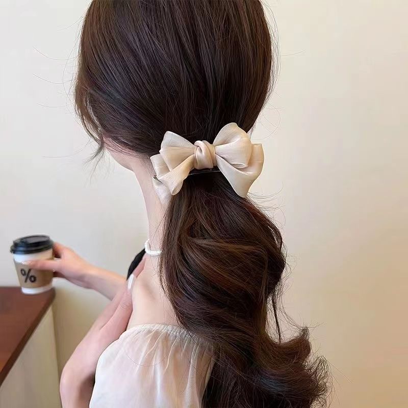 Delicato fermaglio per capelli con fiocco in velluto Fermaglio per capelli grande premium Fermaglio per capelli con perla francese sul retro