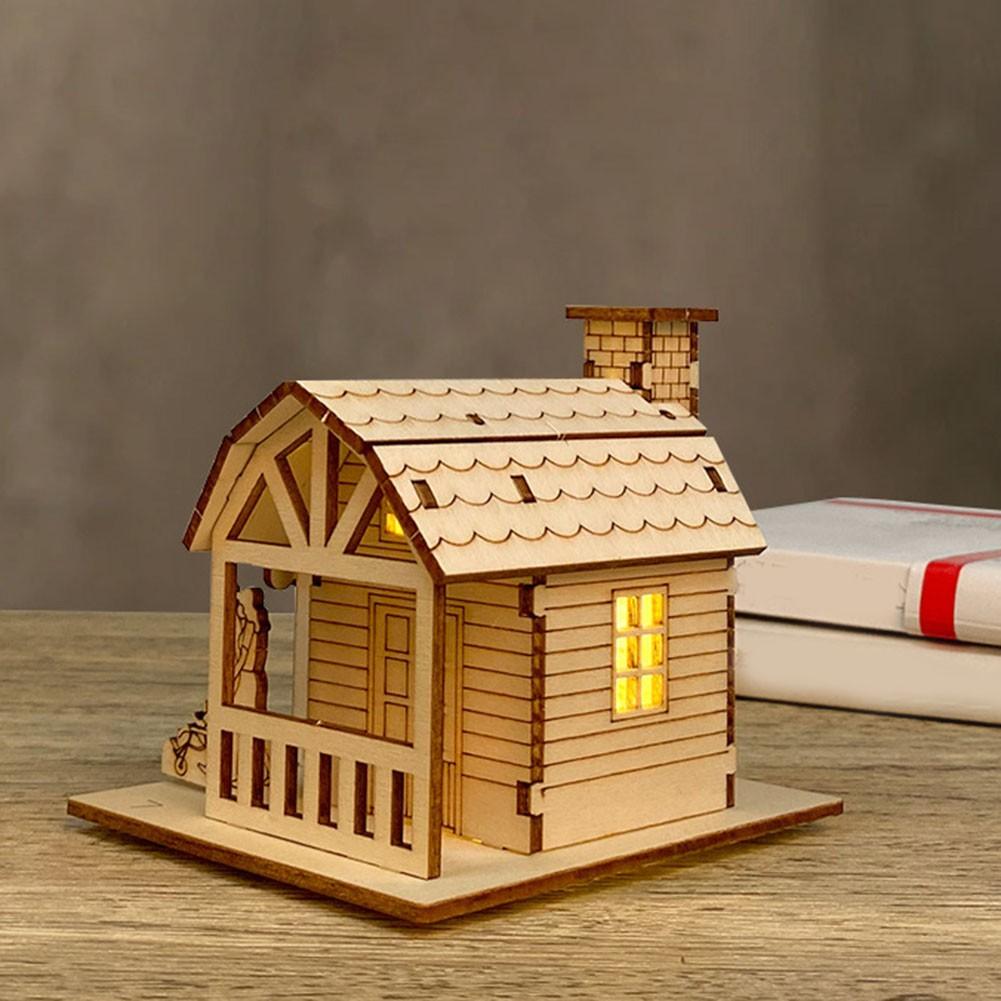 

Multicolor Wooden House Christmas Ornament with Illuminating LED Feature D