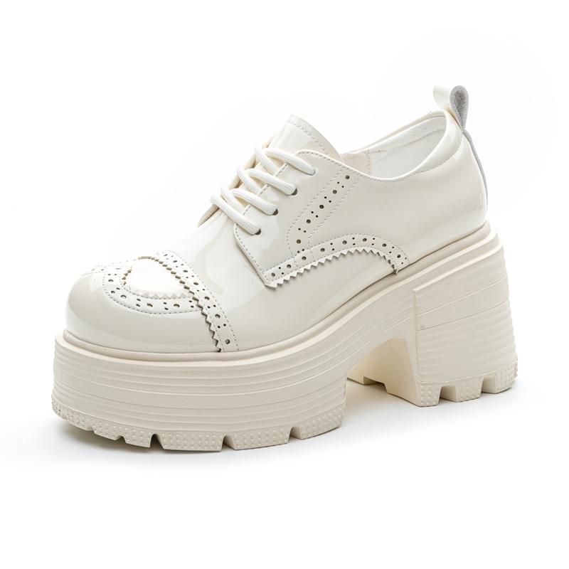 

Мода AIYUQI 2025 новые женские туфли-броги на шнуровке на толстой подошве 9 см, женские лоферы, удобные женские туфли на высоком каблуке, увеличивающие рост 39 бежевый