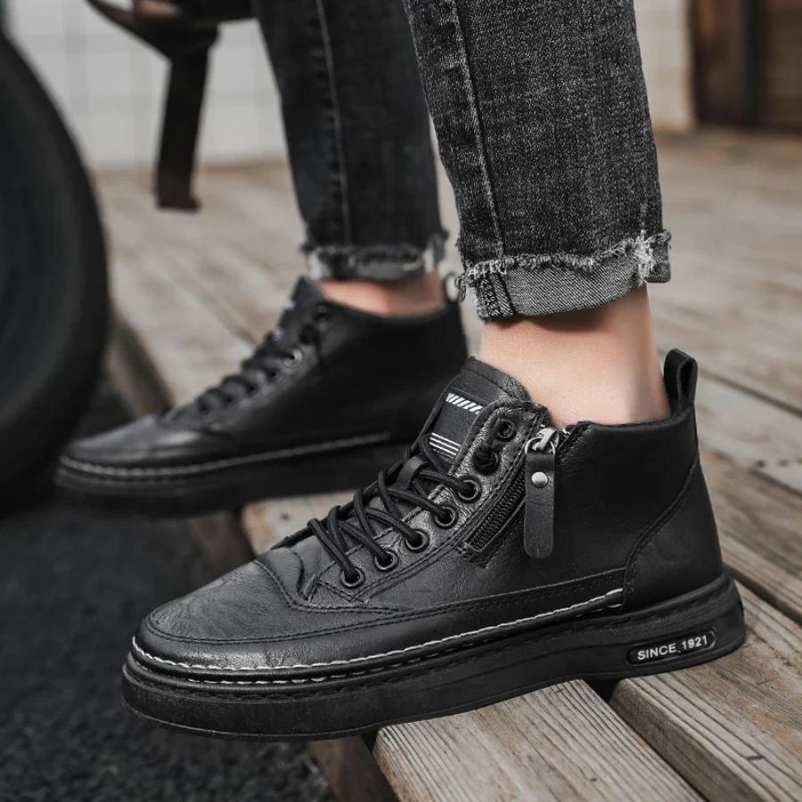 Men  Winter High Top Leather Shoes Fashion Cotton Shoes Fashion Ankle Boots Business Casual Outdoor Shoes Male Sneakers New