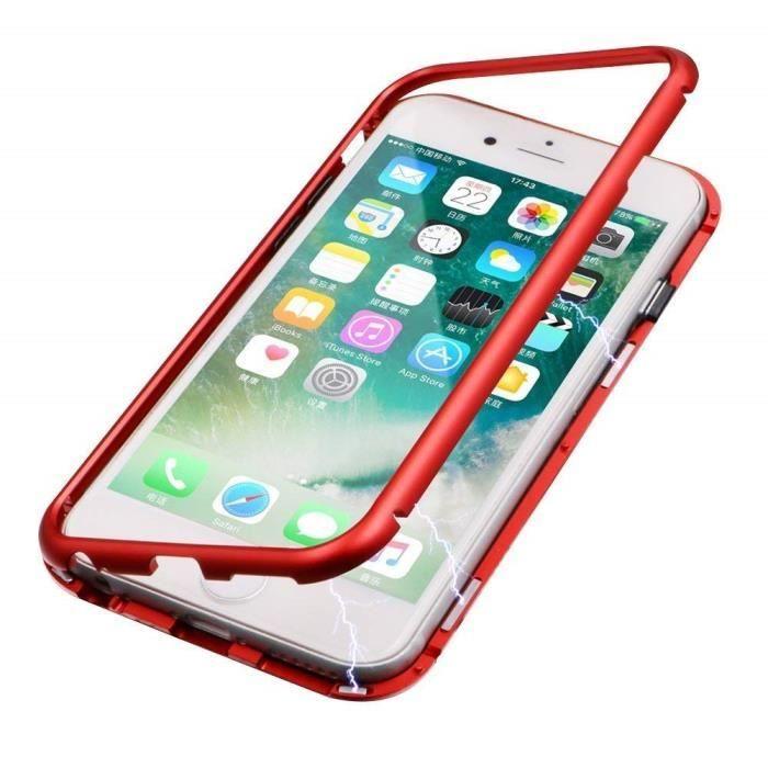 Coque de protection - Phonillico - iPhone SE 2020 - Magnétique - Verre Trempé - Rouge
