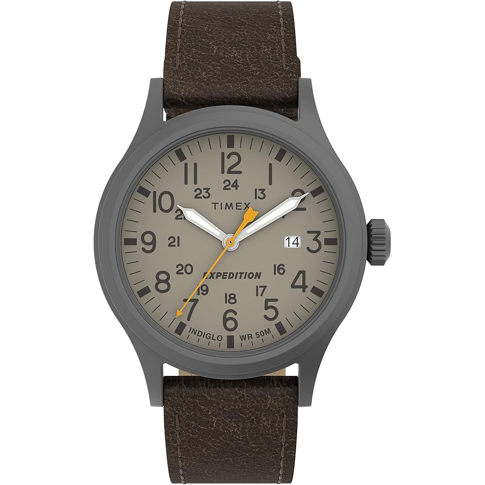 Timex Expedition Scout 40 Men s Watch Dark Brown Gunmetal Khaki Leather Strap