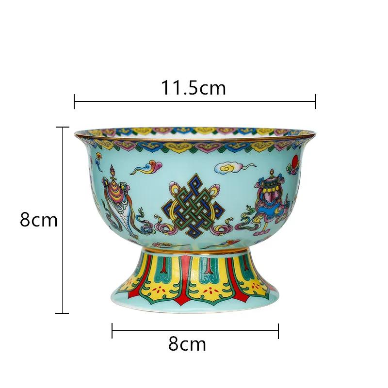 Chinesische Keramik Hohe Schale Buddha Hall Ornamente Heimkreativität Snack Aufbewahrungsschale Traditionelle Buddhistische Anbetungsartikel