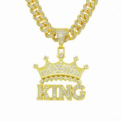 KING Letter Crown Cuban Chain Jewelry, Men's Street Cool Diamond Pendant European and American Hip Hop Necklace