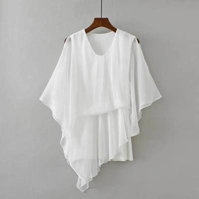 Übergröße Damen Sommer Chiffon Unregelmäßige T-Shirts Locker Fledermausärmel Elegante Blusen Weiß Schwarz Lässige Oberteile