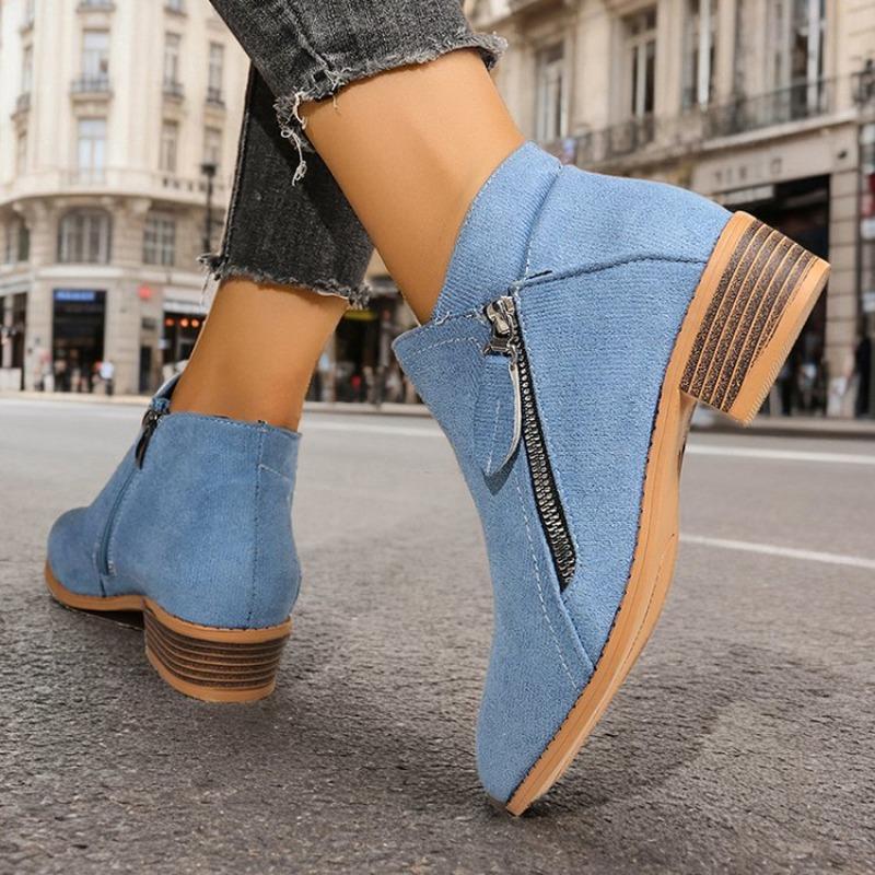 Fleece Boots for Autumn and Winter, New Thick-heeled, Plus-size Women's Shoes, Short Boots