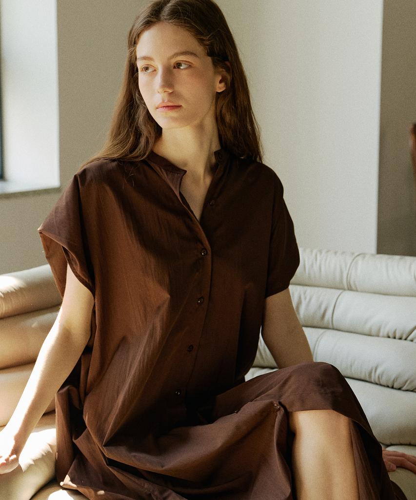 Atempo Nocollar Shirt Long Onepiece_Brown