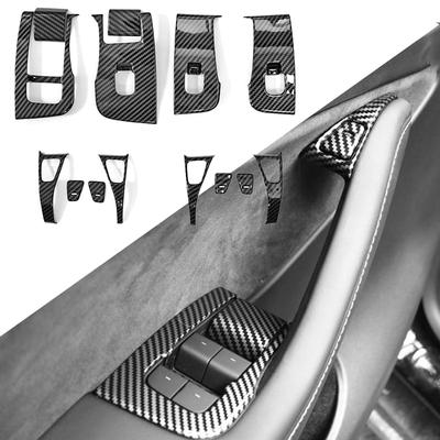 14pcs For Tesla Model 3 Y 2017-2022 Car Window Lifter Switch Button Frame Cover Sticker Carbon Fiber Trim Protector