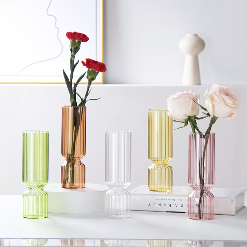 Nordic Coloful Glass Vase Flower Arrangement Home Decoration Transparent Striped Glass Vase Modern Living Room Glass Ornament
